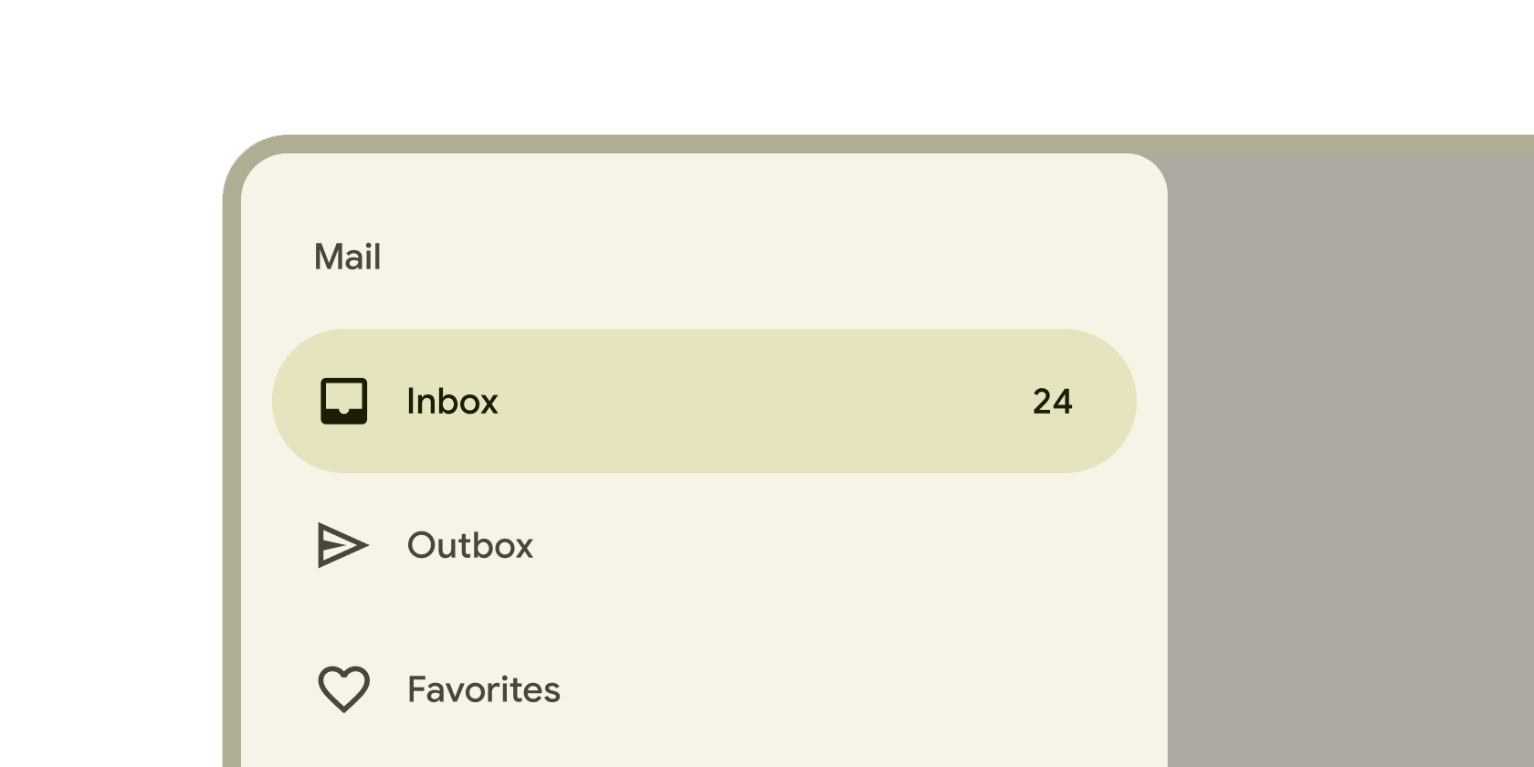 Rendered example of the NavigationDrawer Material widget.