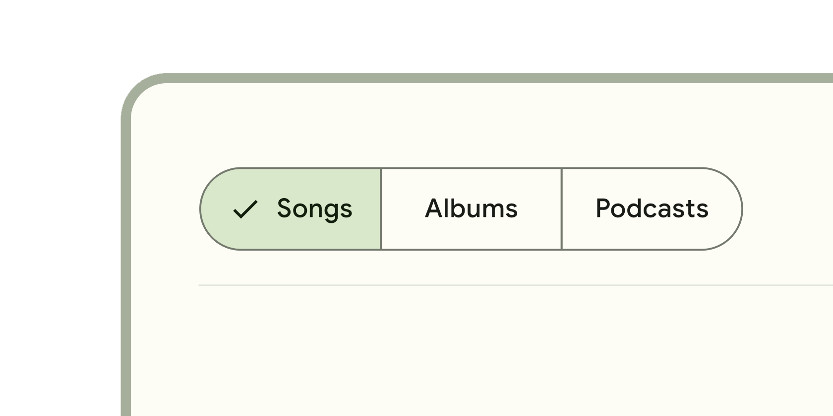 Rendered example of the SegmentedButton Material widget.